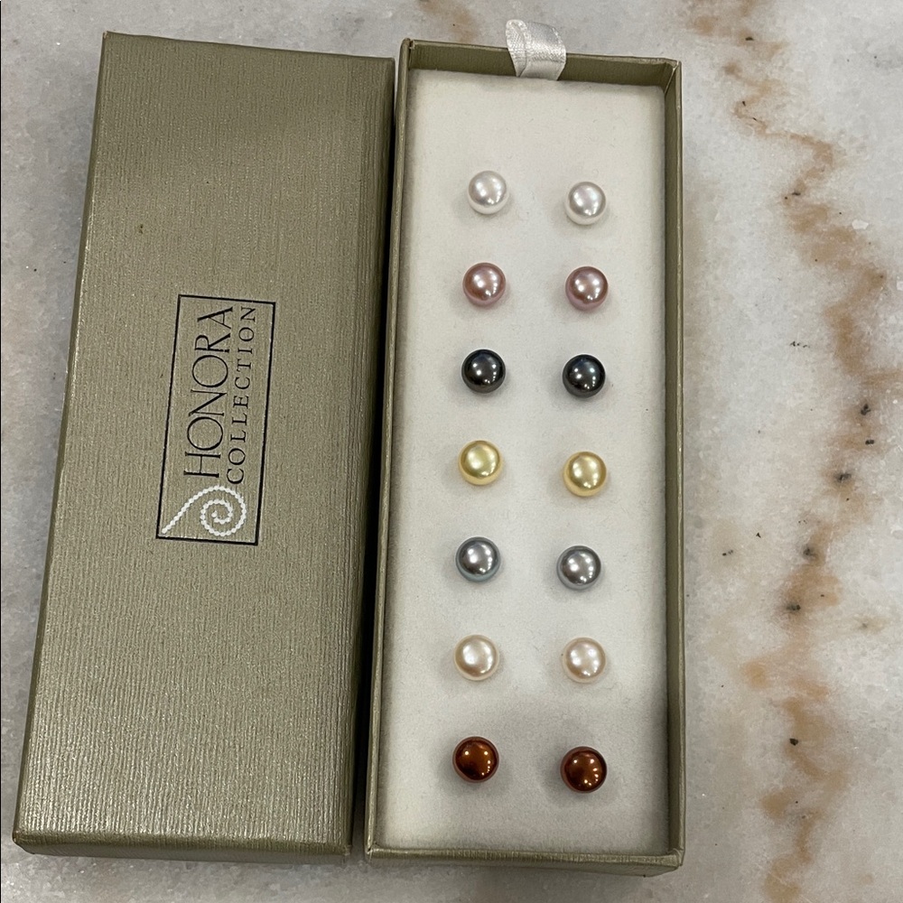 Honora Collection Multi-Color Pearl Stud Earrings Set